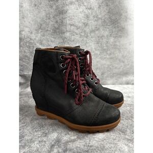 Sorel Women's Joan of Arctic Wedge II PDX Boots Black Canvas with Red Laces 7.5‎